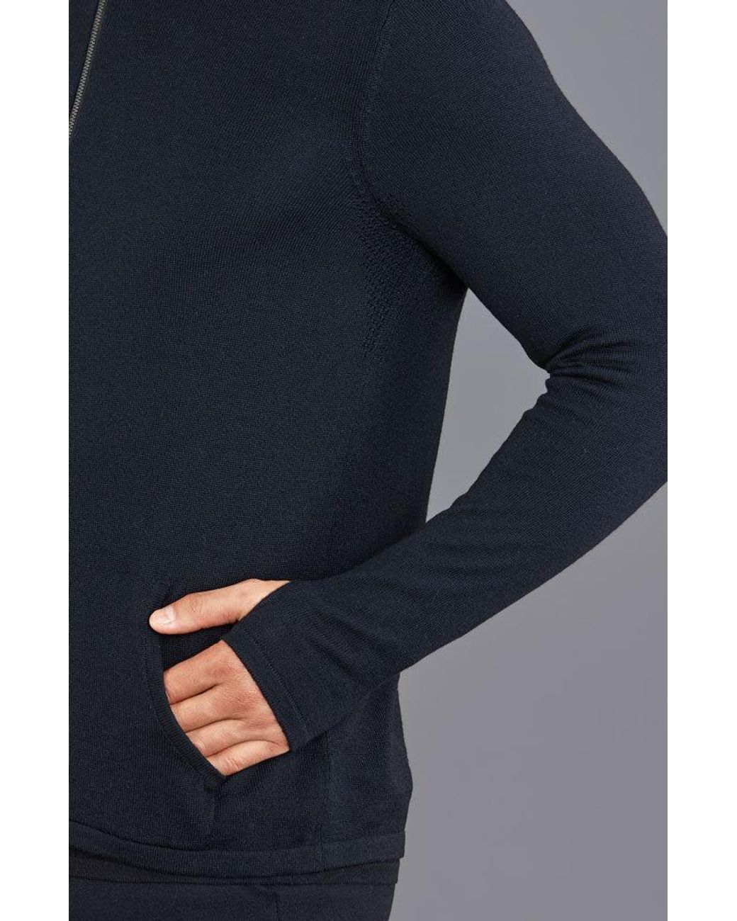 Paul James Knitwear Blue Heavyweight Merino Helios Activewear Hooded Jumper for men