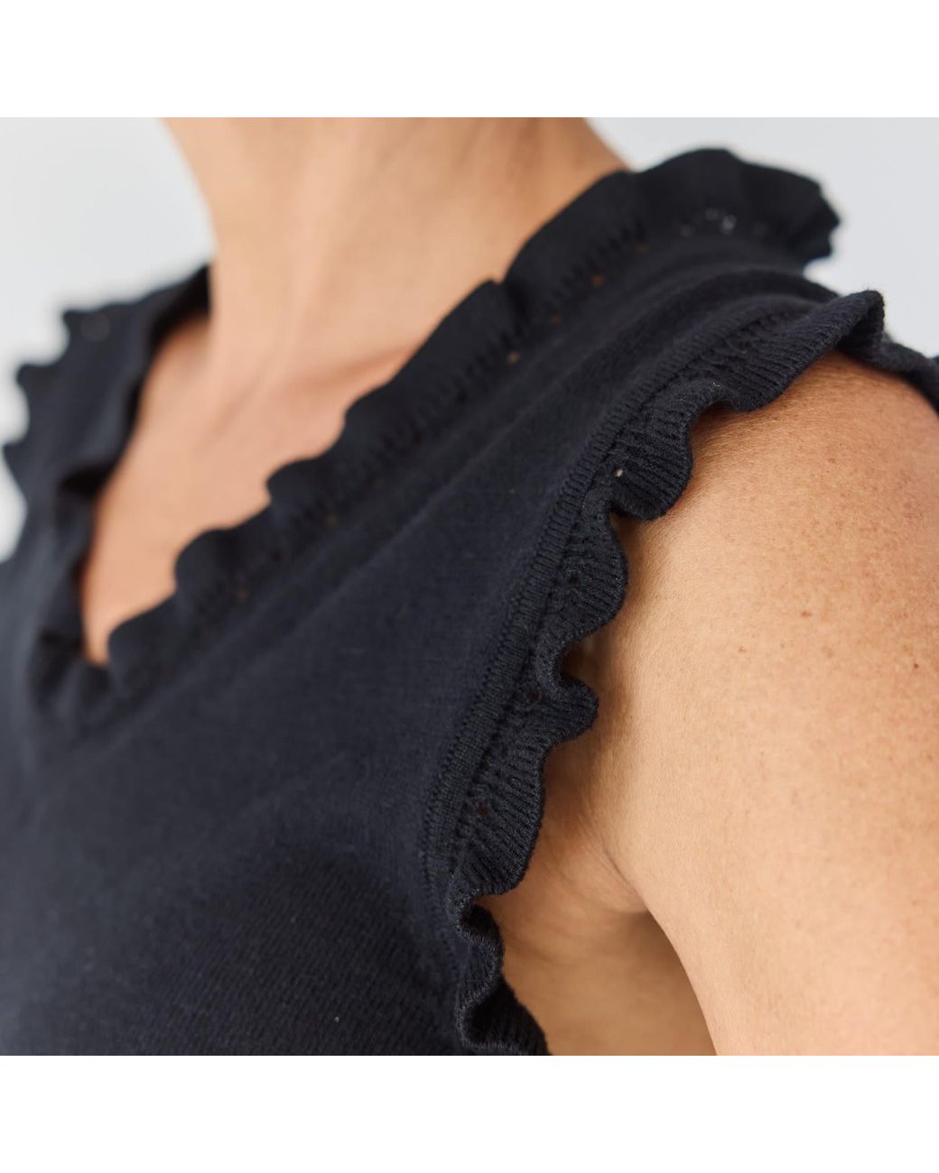 Lindsay Nicholas New York Blue Frill V-Neck Shell