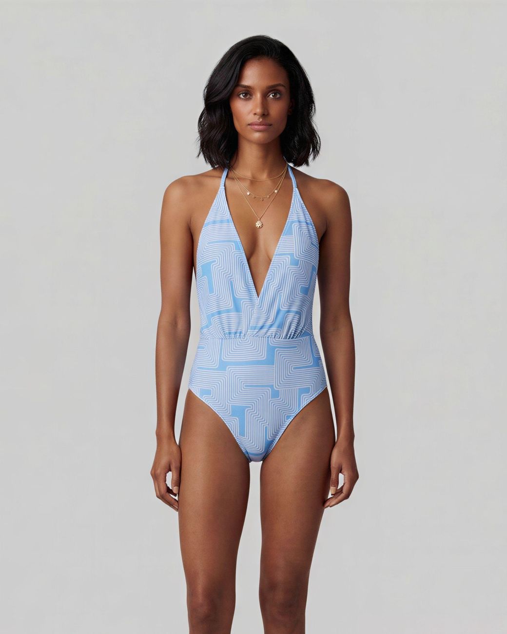 Lords of Harlech Blue Xena Inter Twine Halter One-Piece Swimsuit