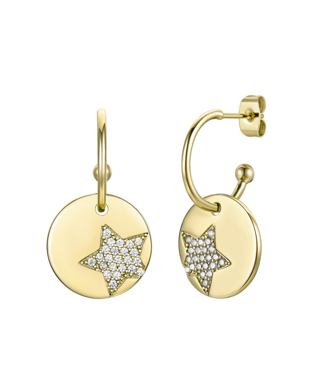 Genevive Jewelry Metallic Rachel Glauber Plated With Diamond Cubic Zirconia Star Medallion Charm C-Hoop Earrings