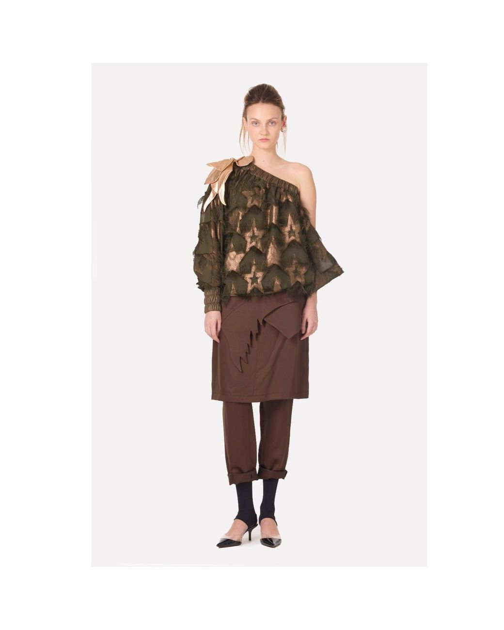 Julia Allert Brown Unique Hybrid Satin Skirt-Pants