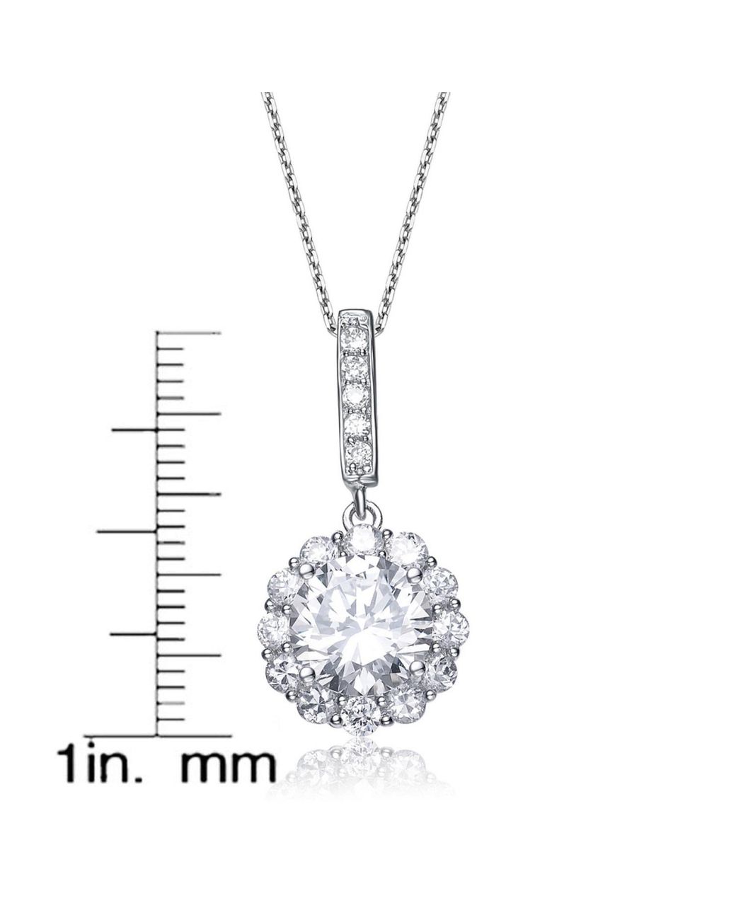 Genevive Jewelry Metallic Cubic Zirconia Sterling Plated Round Flower Shape Drop Pendant