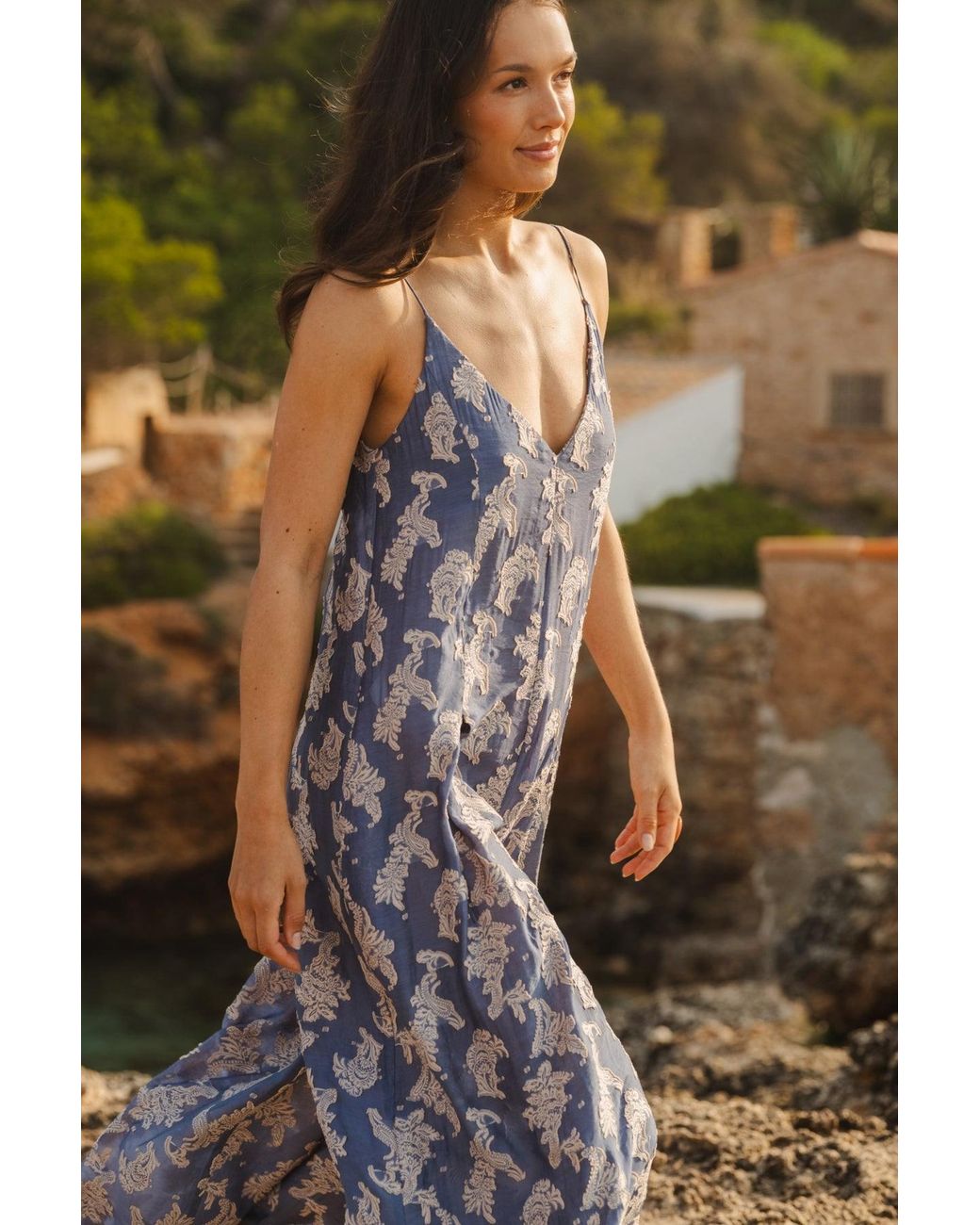 Traffic People Blue Wisdom & Pearls And Embroidered Ithaca Jumpsuit