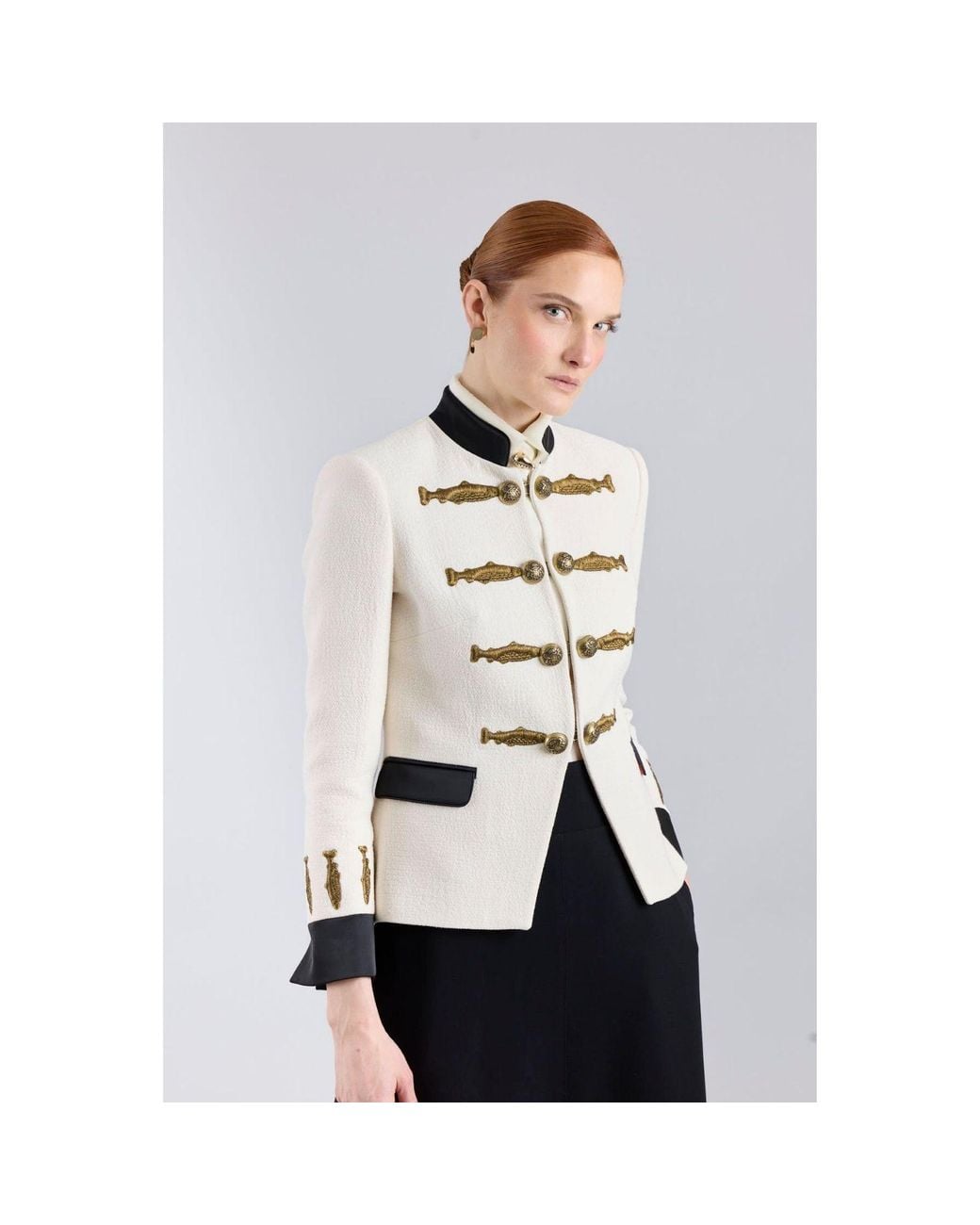 The Extreme Collection White Neutrals Ivory Military Tailored Blazer With Embroidery Nuvola