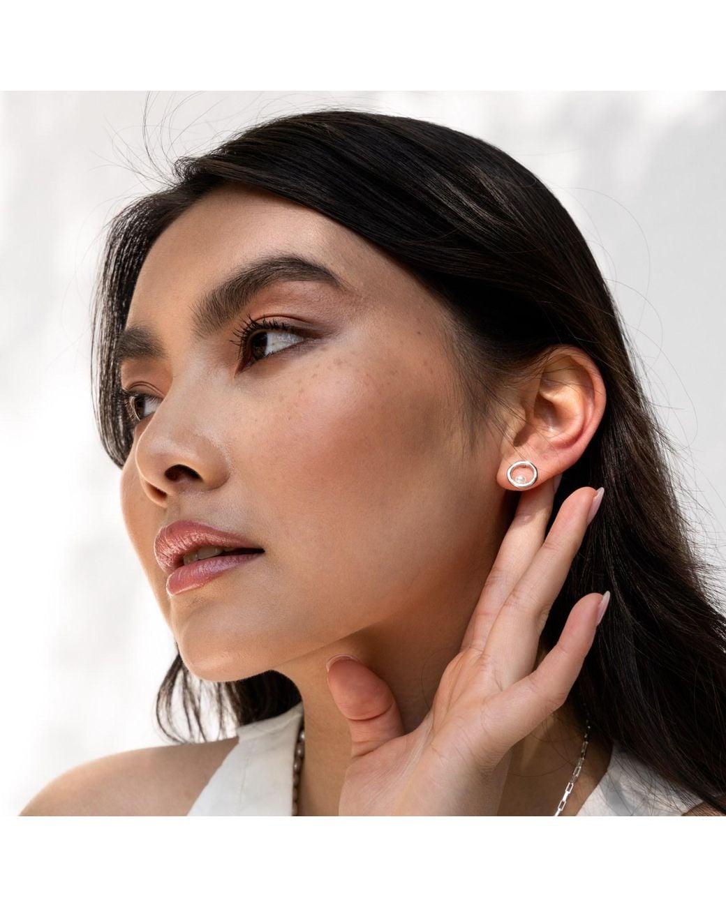 Dower & Hall Metallic Open Circle & Pearl Waterfall Earrings