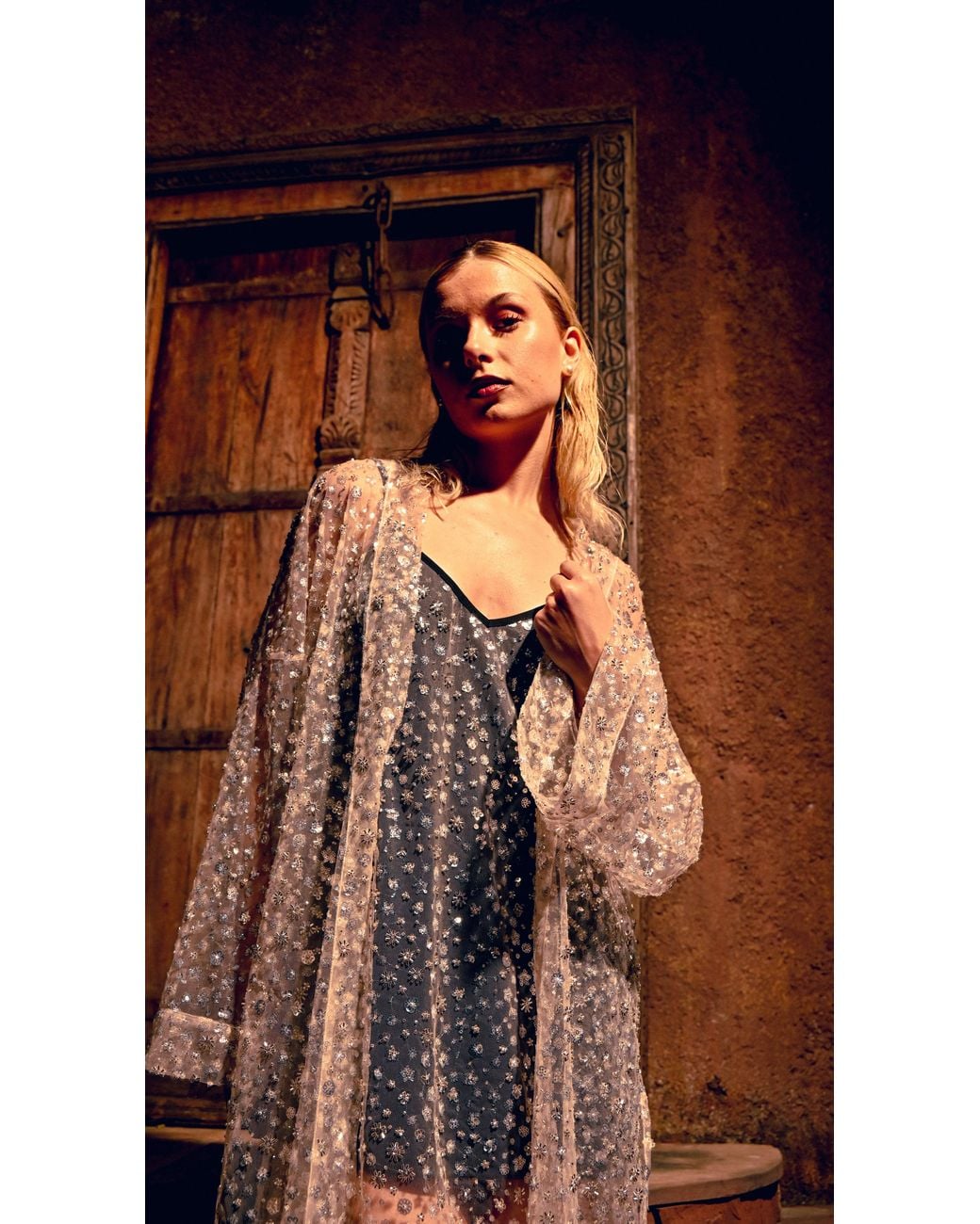 Any Old Iron Black Neutrals Ivory Frost Beaded Short Dress