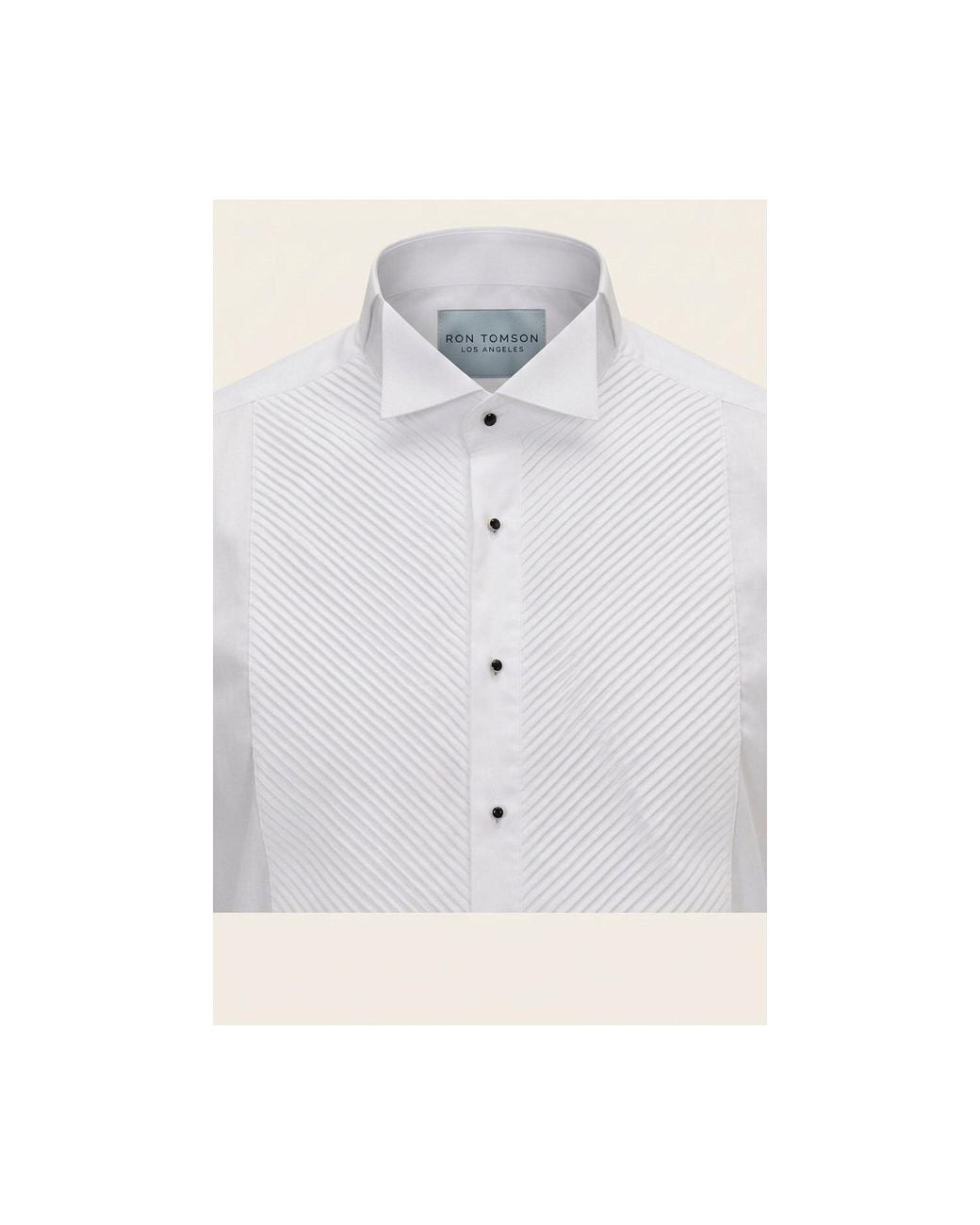 Ron Tomson Blue Diagonal Pleated Wing Tip Collar Shirt for men