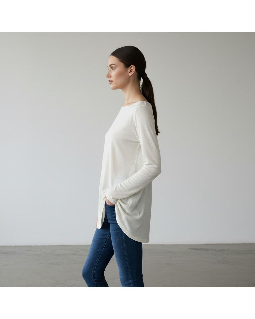 Conquista White Neutrals Cream Long-Sleeve Relaxed Fit Top