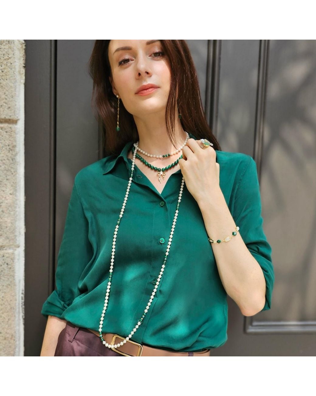 Farra White Malachite With Freshwater Pearls Versatile Long Necklace