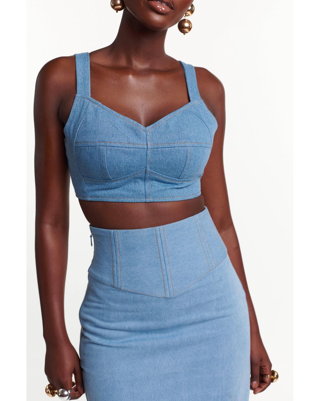 Ofuure Blue Light Denim Ona Midi Skirt