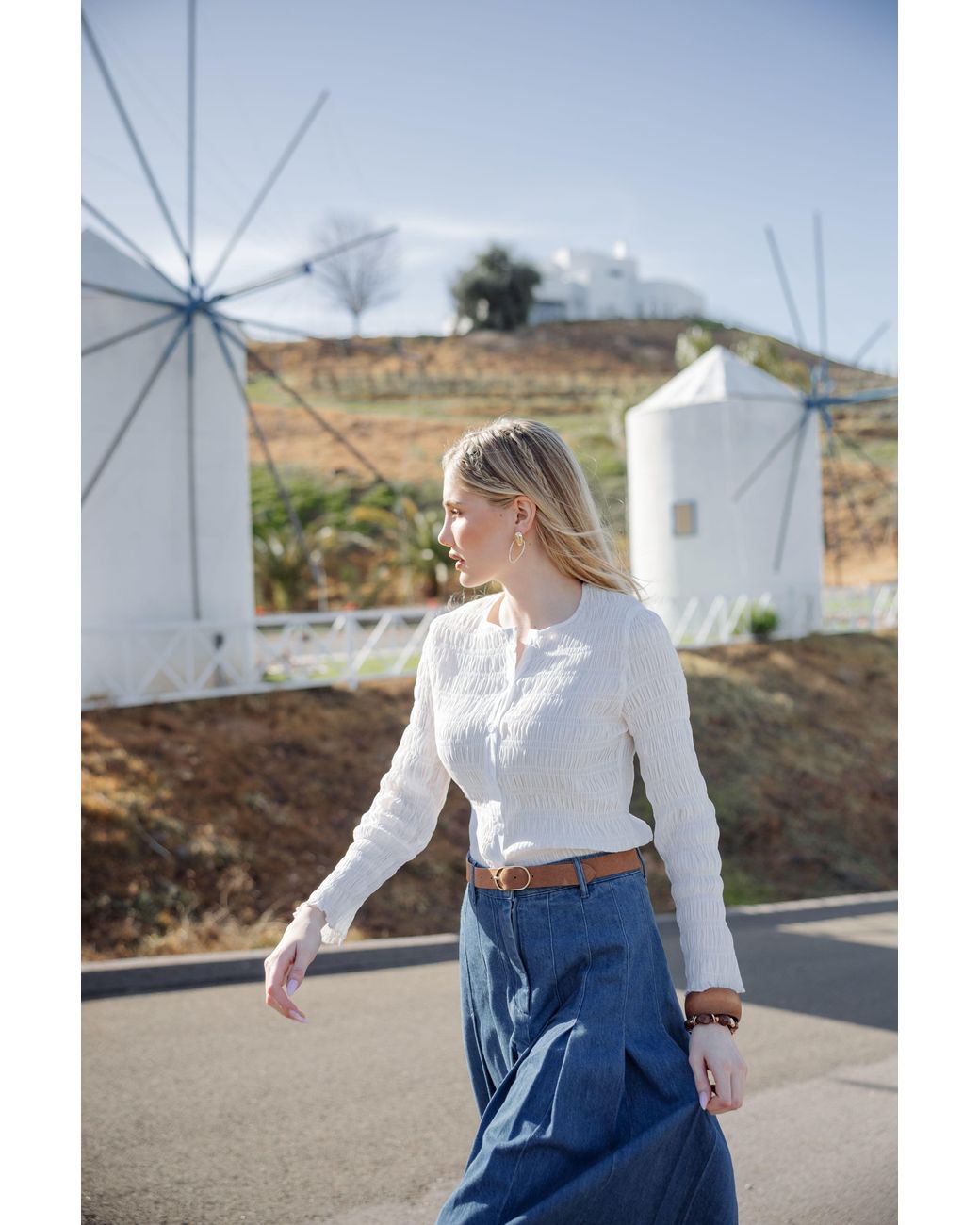 Rave on Trend White Ruched Button-Down Top