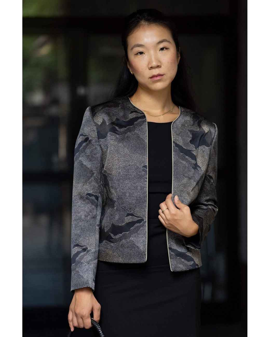 Stovaria Gray Midnight Pure Silk Lightweight Statement Jacket