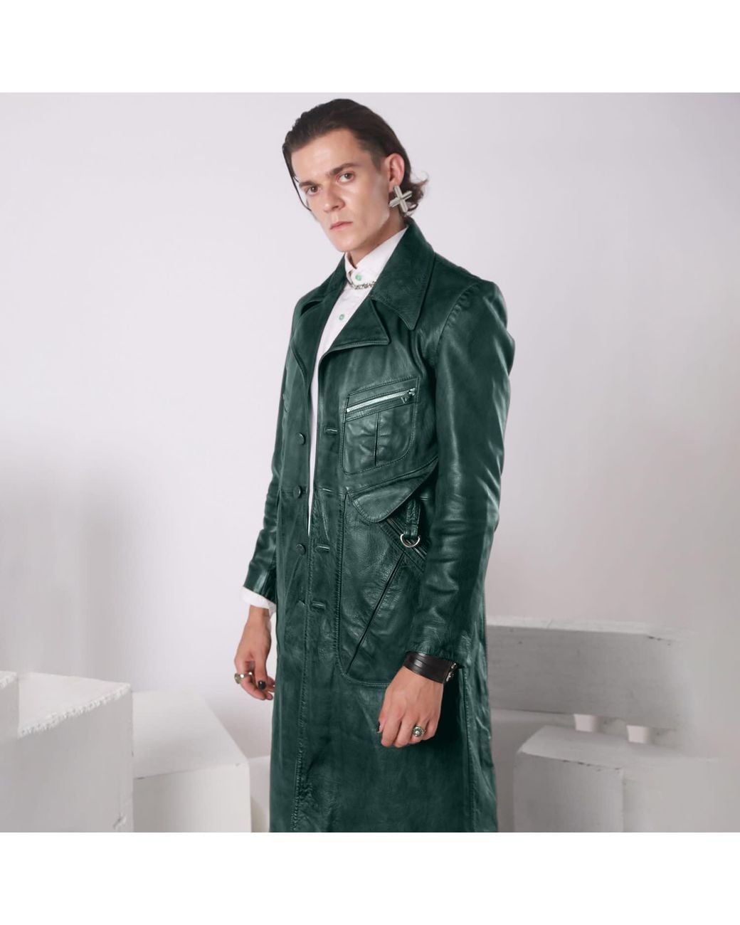 Zasta Studio Green Planet Long Coat Leather Jacket for men