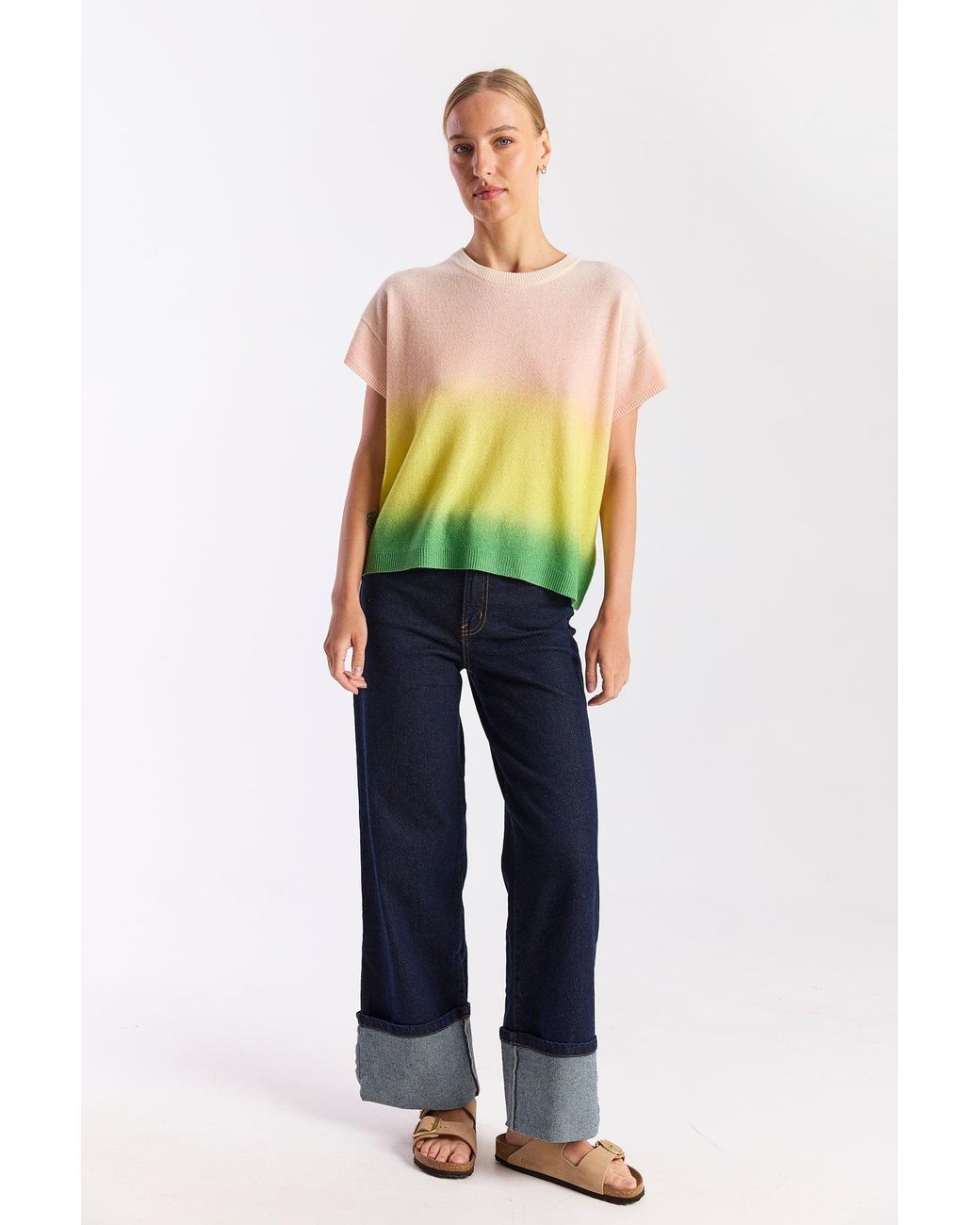 Brodie Cashmere Green Bali Print Cashmere Tee