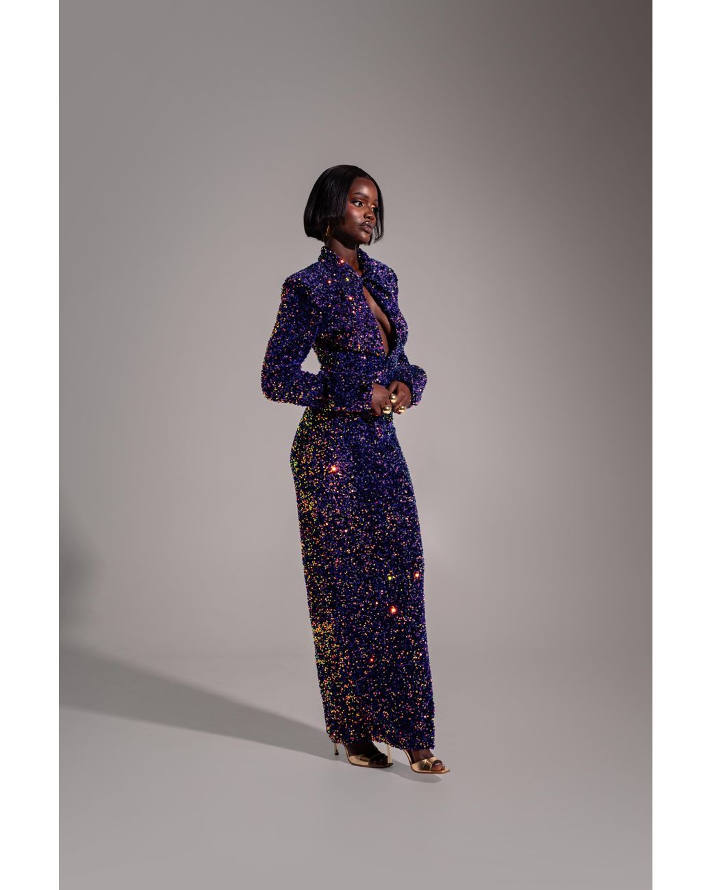 Ofuure Blue Kali Keyhole Sequin Maxi Dress