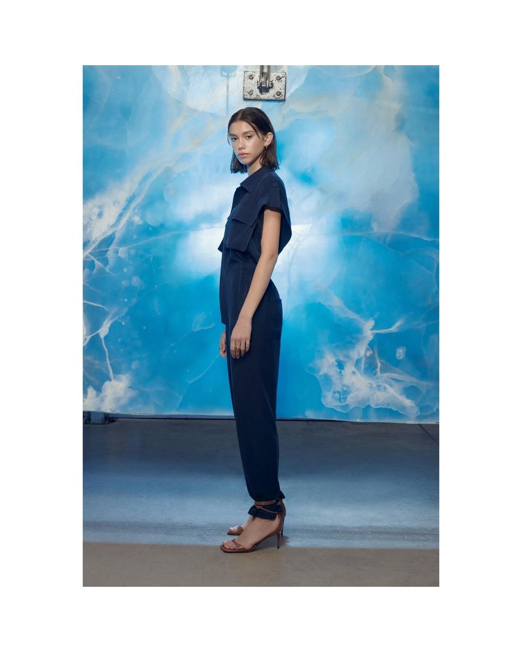 NAZLI CEREN Blue Molve Jumpsuit