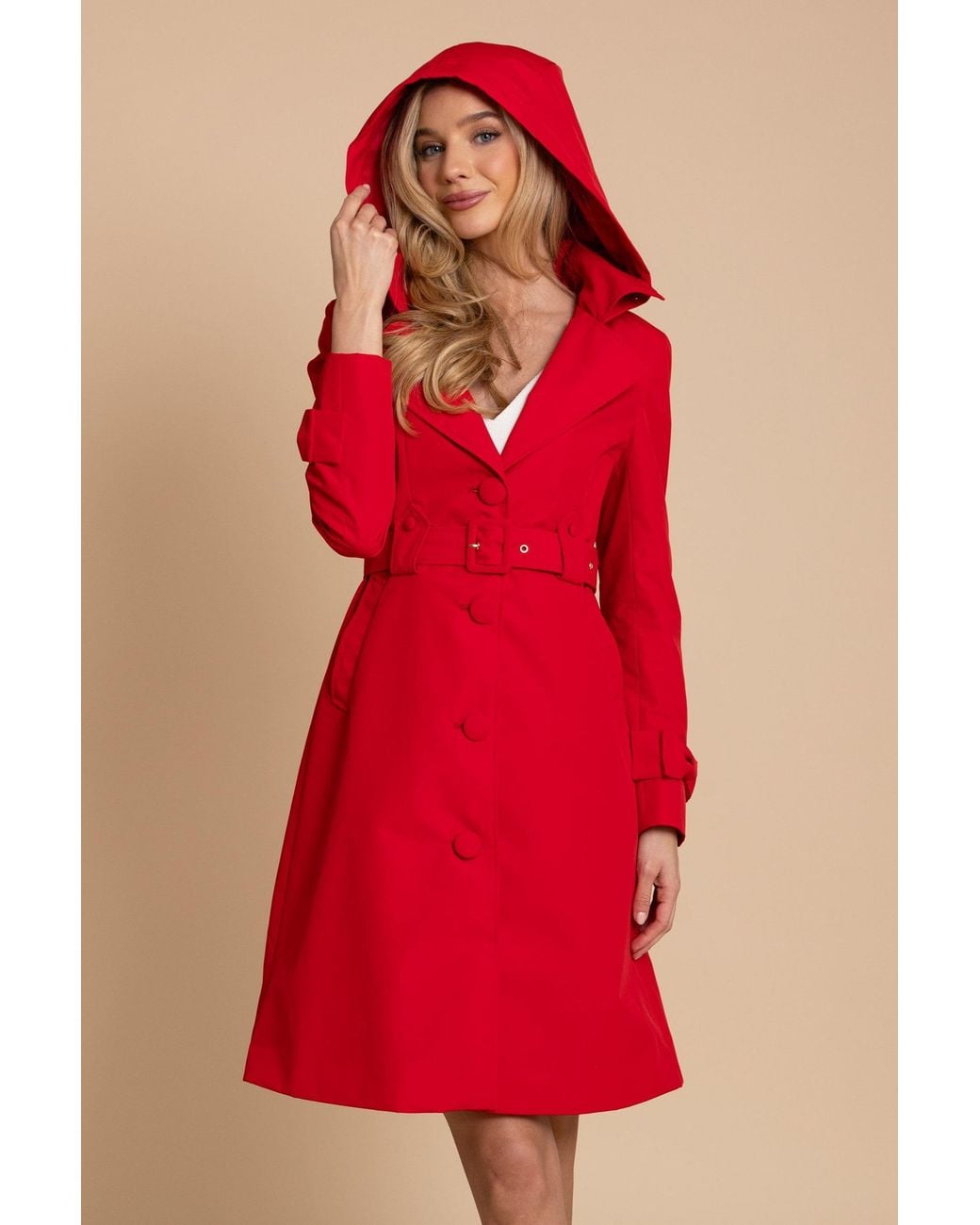 Santinni Red 'Ingrid' Raincoat With Detachable Hood & Bows