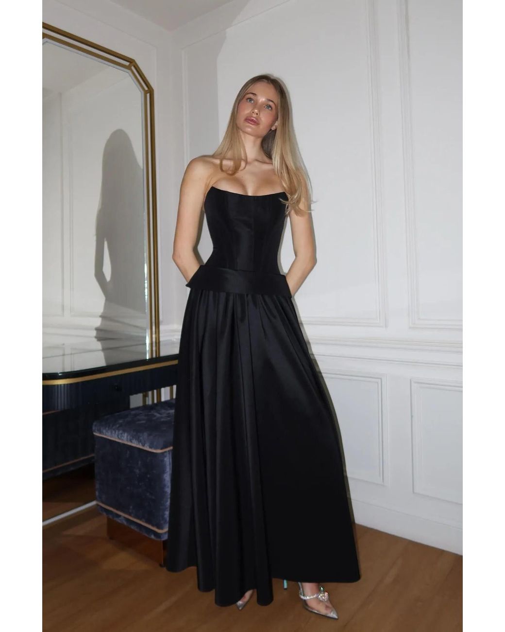 POST MERIDIEM Blue Buttoned Corset And Lapel Skirt