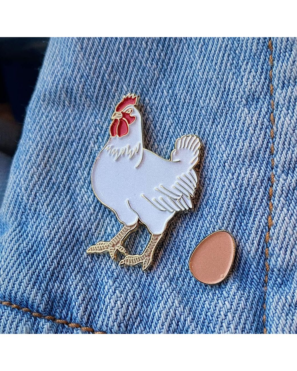 Make Heads Turn White Enamel Pin Chicken & Egg