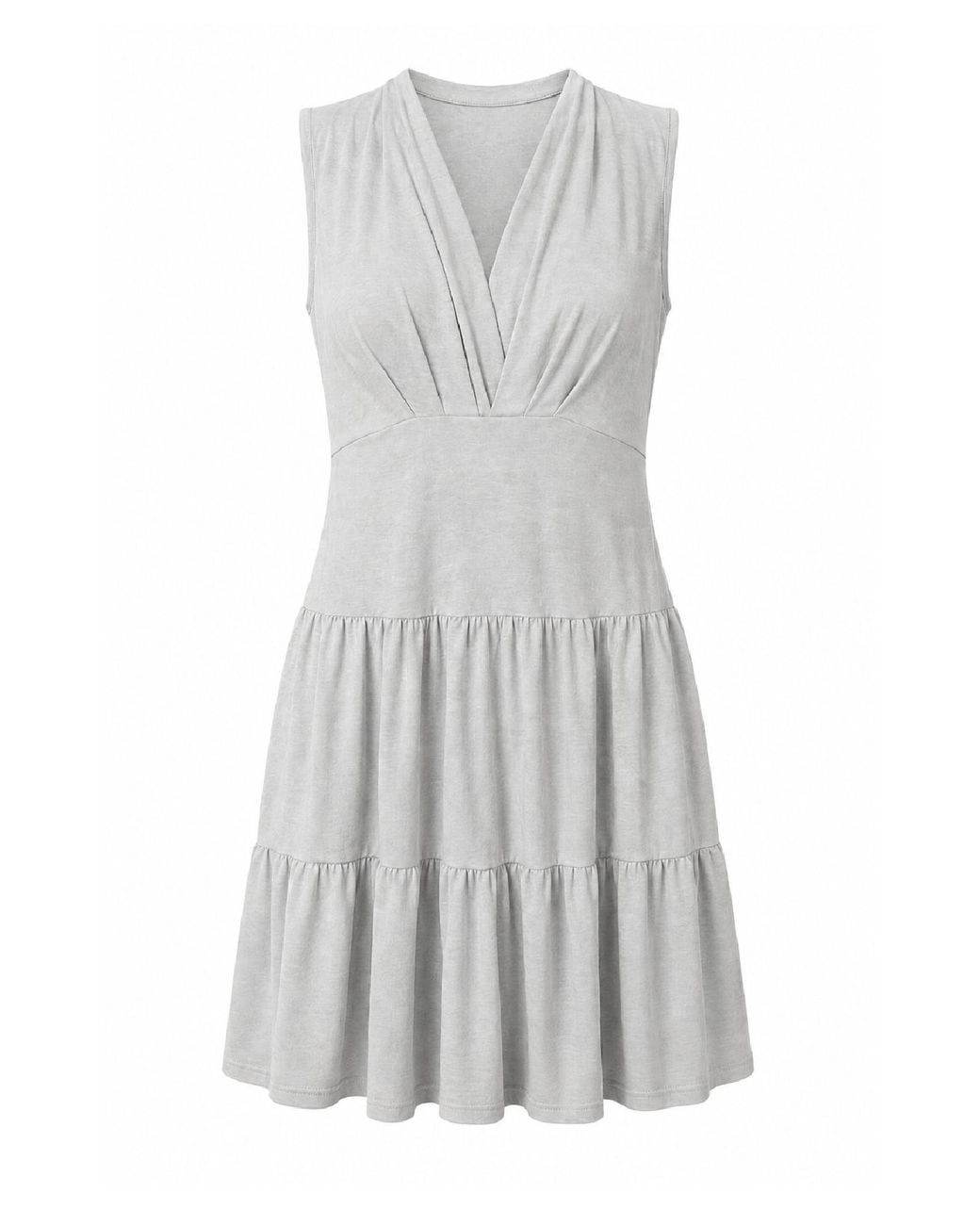 Conquista Gray Sculpted Waist Tiered Dress