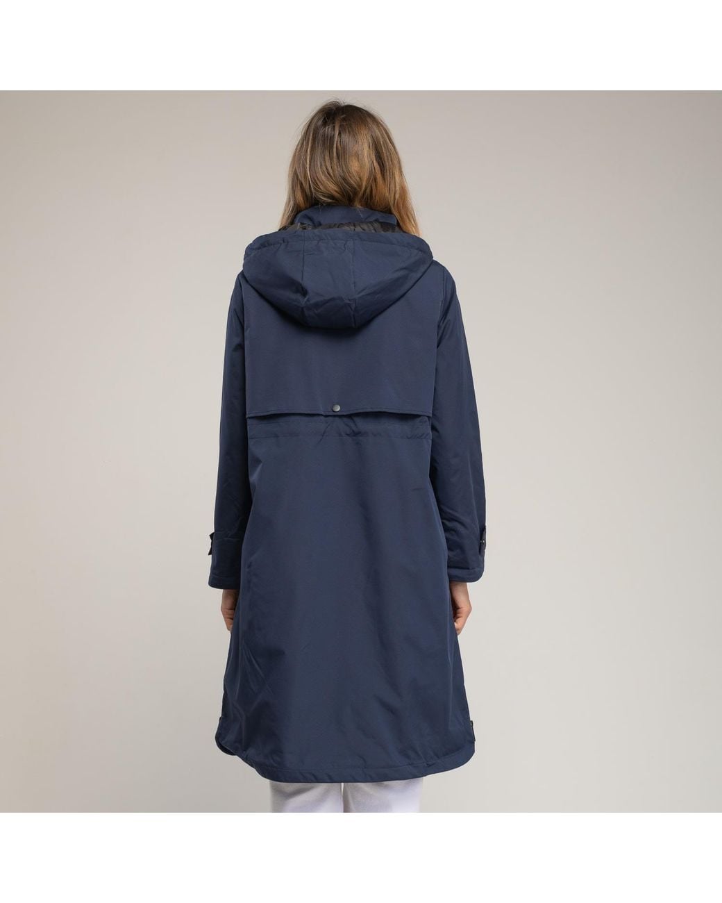 Tantra Spain Sl Blue Long Trench Coat With Hood, Zipper Closure, And Zipper Detail On The Sides