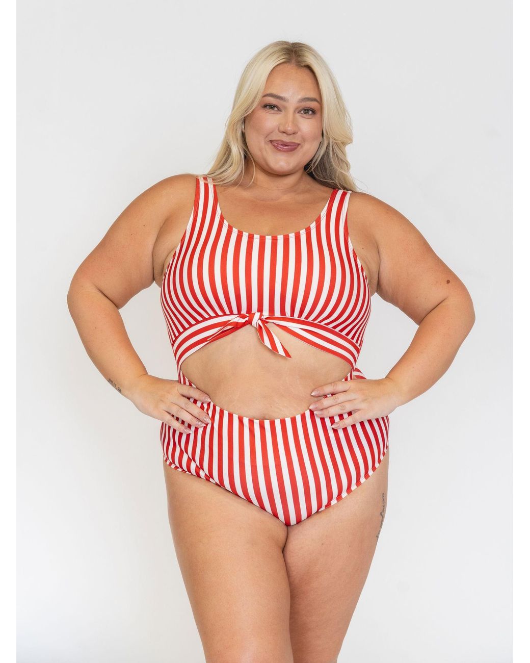 Lime Ricki Swimwear Red Stripe Knotted One-Piece