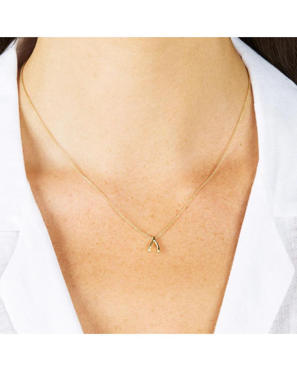 Spero London Metallic Sterling Tiny Mini Wishbone Necklace