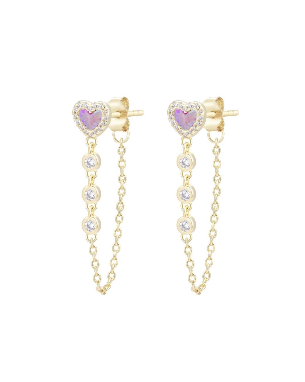 KAMARIA Blue Heart Chain Stud Earrings With Crystals