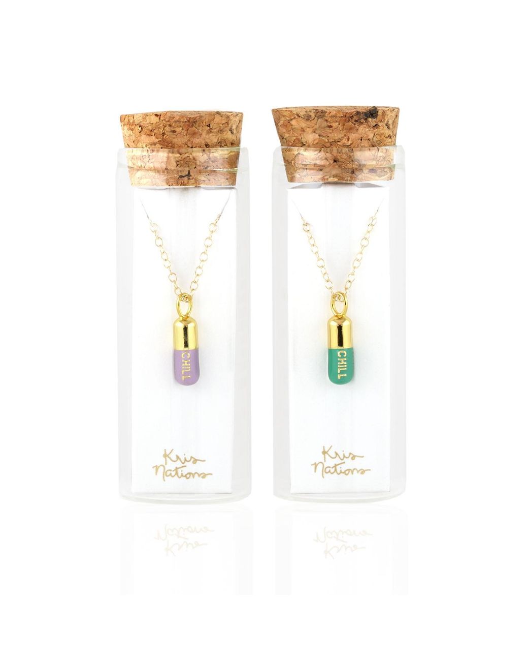 Kris Nations Metallic Chill Pill Enamel Necklace Gold/peri Lilac