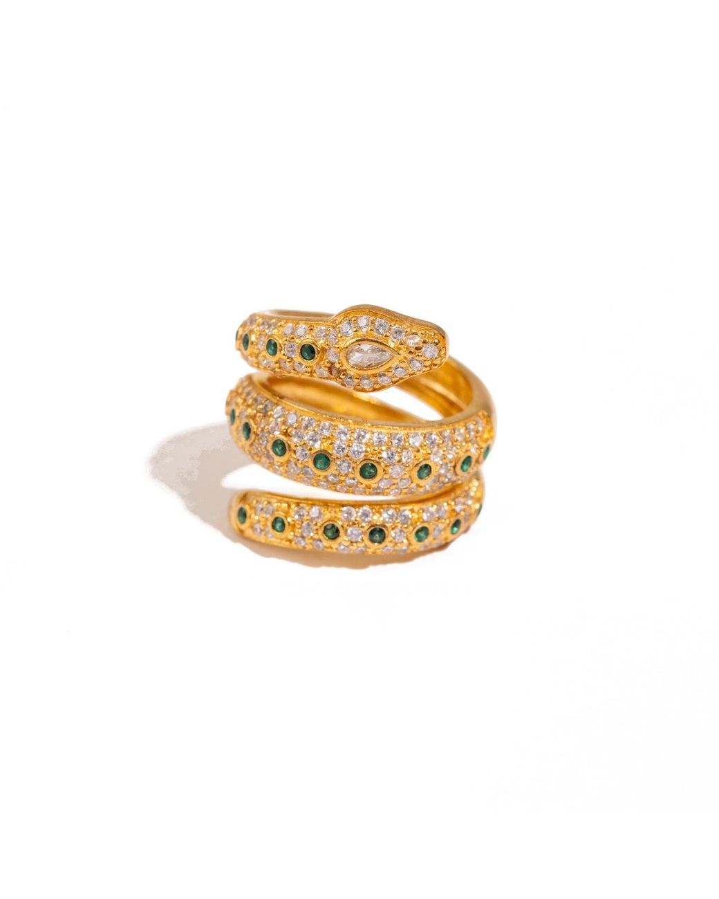 Ebru Jewelry Metallic Mystic Serpent Emerald & Diamond Triple Wrap Ring