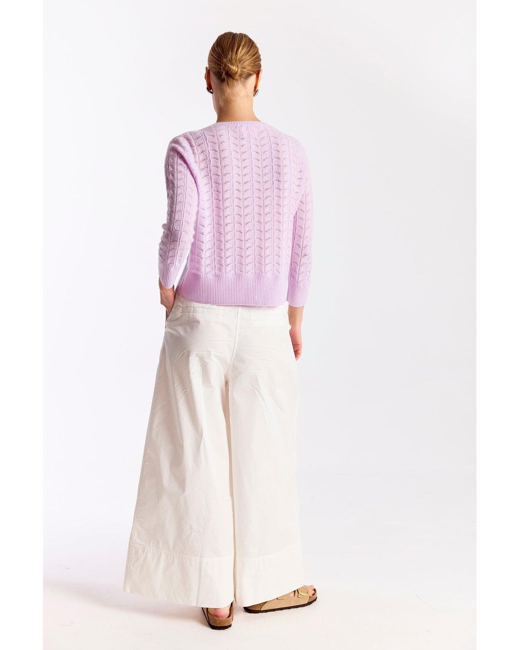 Brodie Cashmere Purple Shell Pointelle Cashmere Cardigan