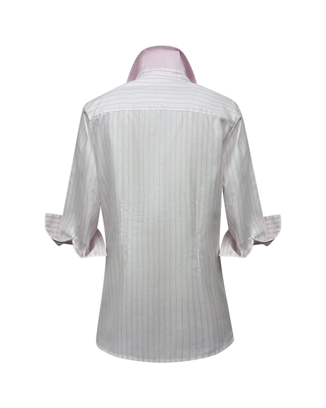 Perlavera Gray Sam Blush Stripe Hidden Placket Three Quarter Sleeve Slim Fit Cotton Oxford Shirt