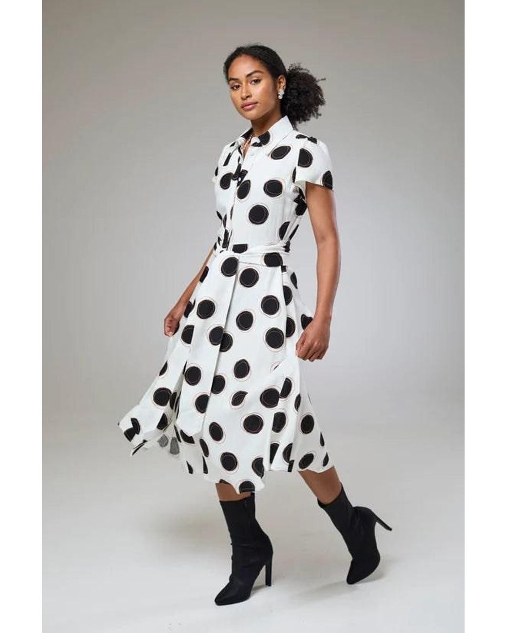 Lioness by Tf Black Absolute Polka Dot Linen Short Sleeve Shirt Dress