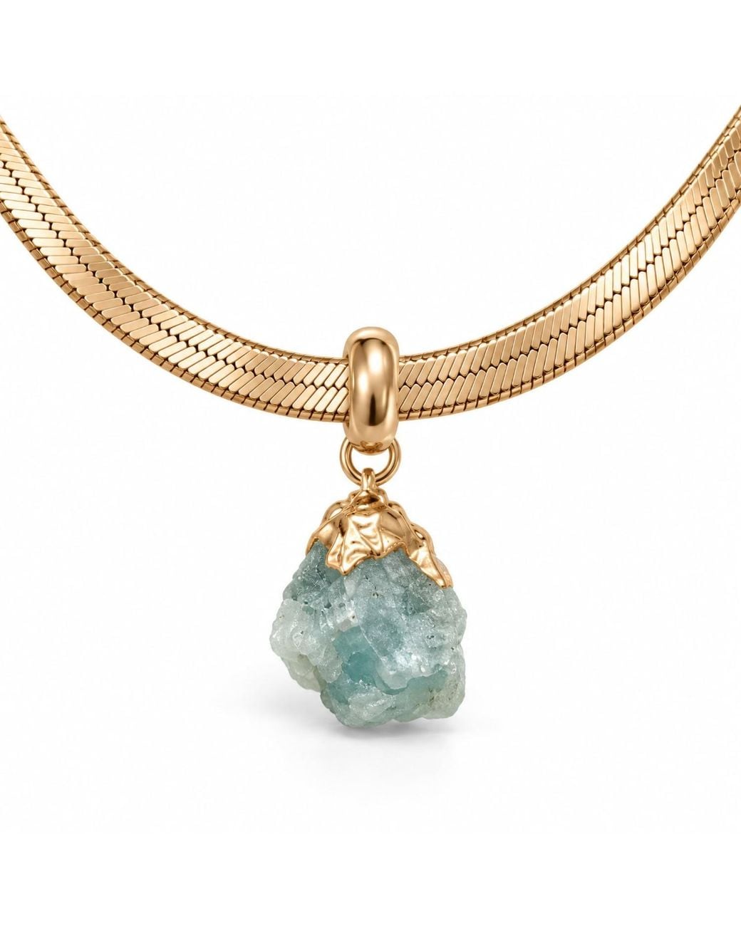Saéa Metallic Aquamarine Herringbone Snake Chain Choker Necklace