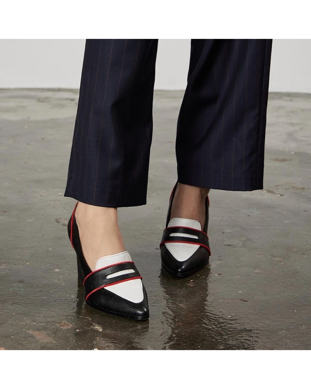 Rosamund Muir London Black Annabel & Lizard Print Loafers