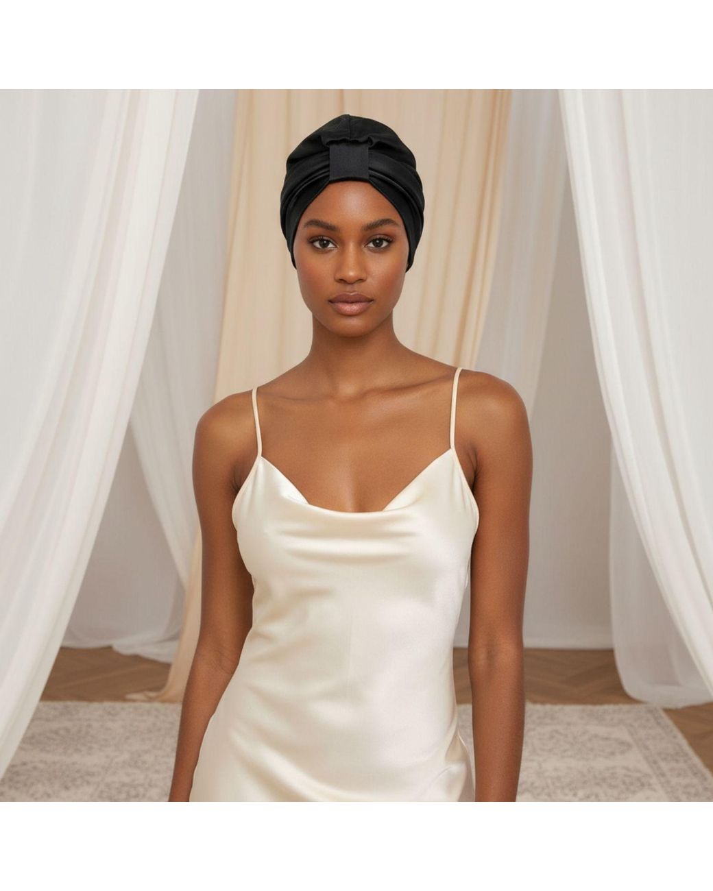 Hi Silk Black Set Of Two Double-Layer Silk Bonnets