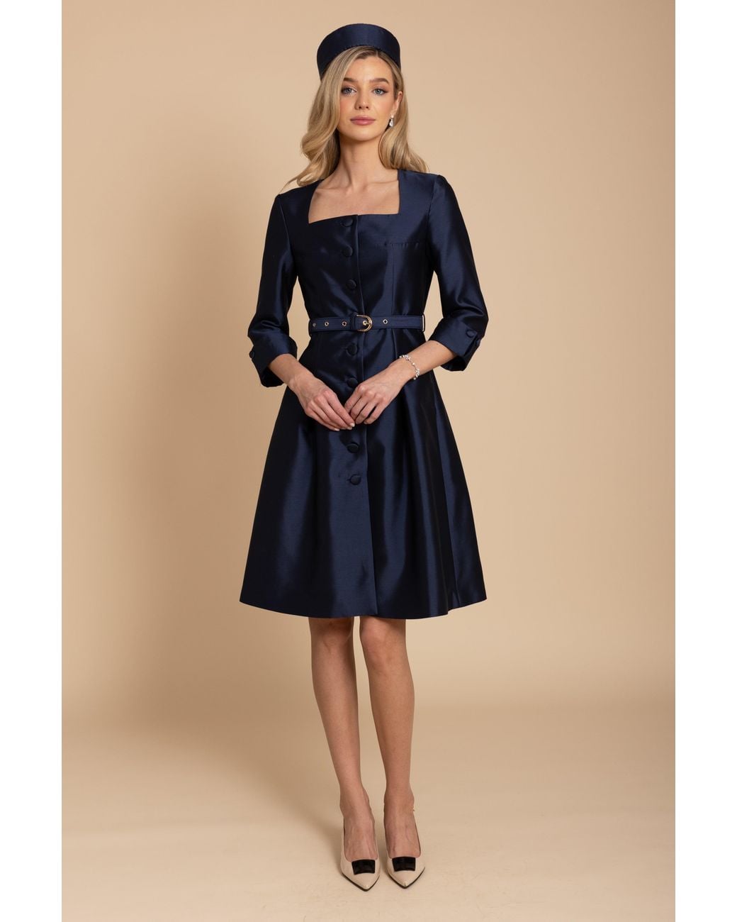 Santinni Blue 'Spencer' Silk & Wool Dress