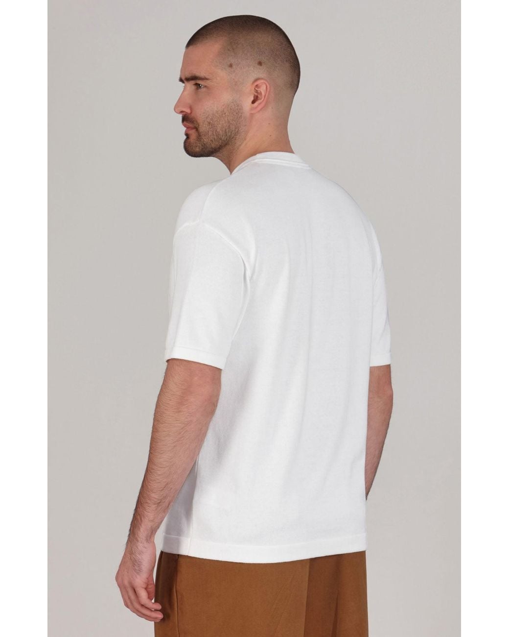 Paul James Knitwear White Lightweight Cotton Ewann Oversized Knitted T-Shirt for men