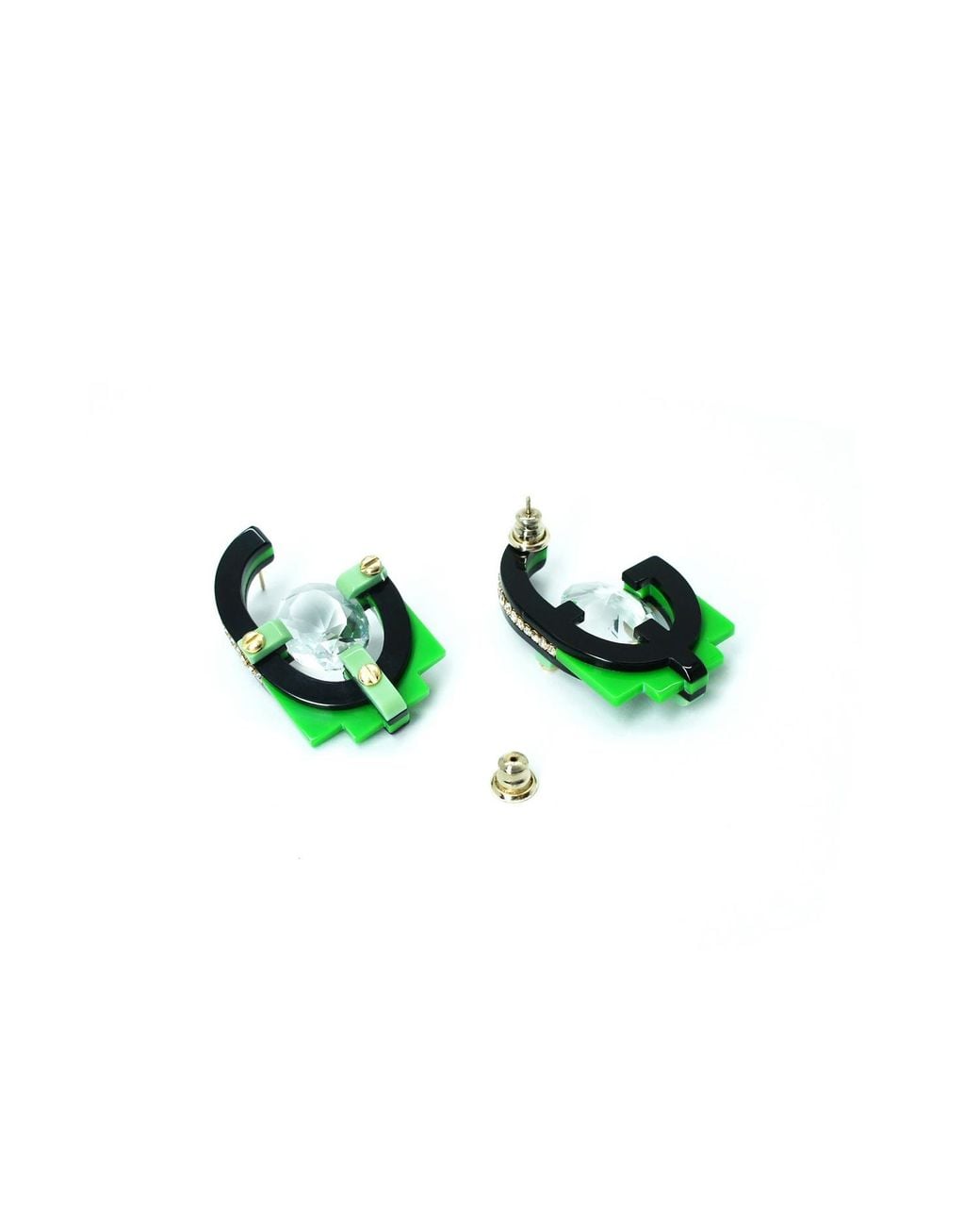 Gissa Bicalho Green Handmade Acrylic Earring With Oval Cut Stone