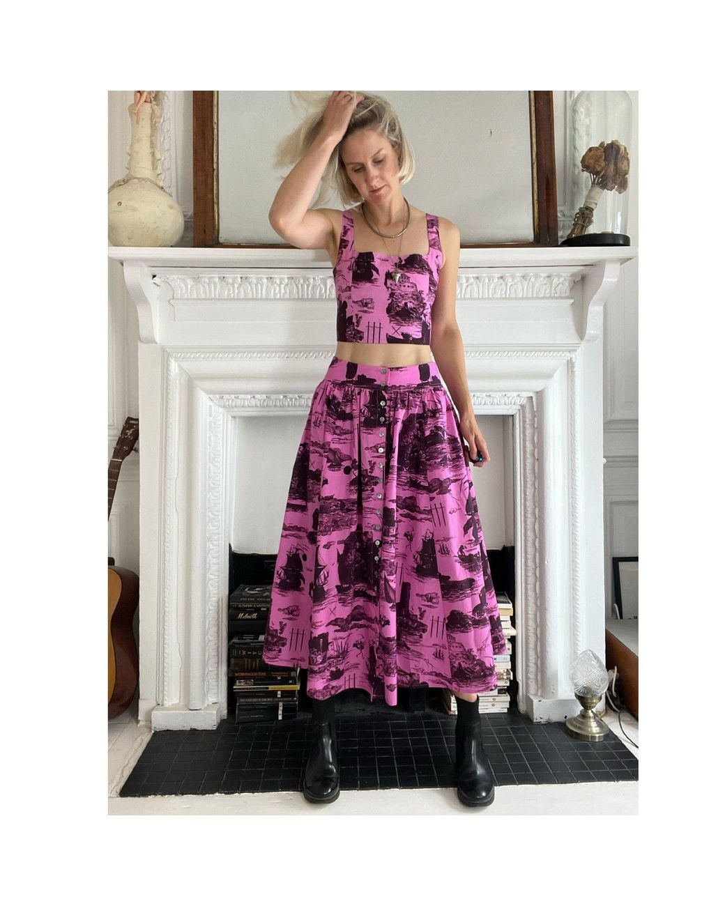 Klements Purple Eddie Cotton Skirt Doomed Voyage Print