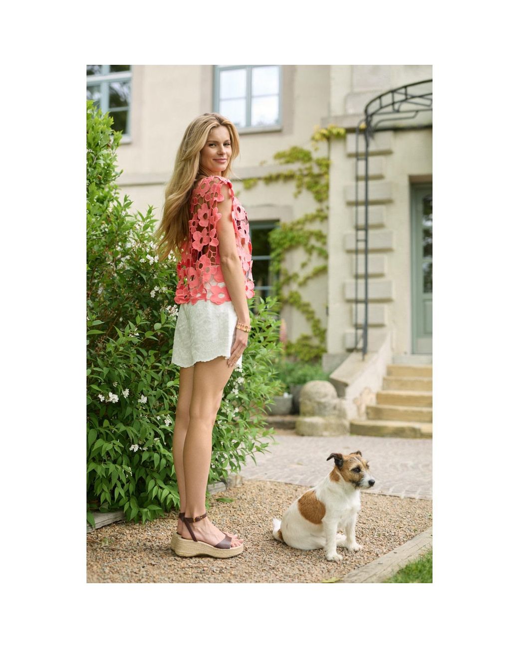 Saachi Pink Floral Open Knit Vest Coral Top