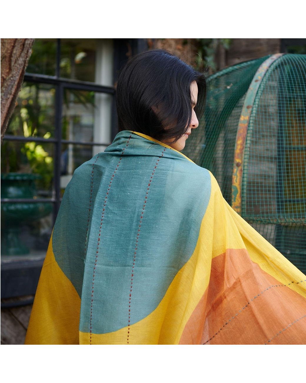 Variously Yellow Cirq Sun Modern Artisan Linen Silk Scarf