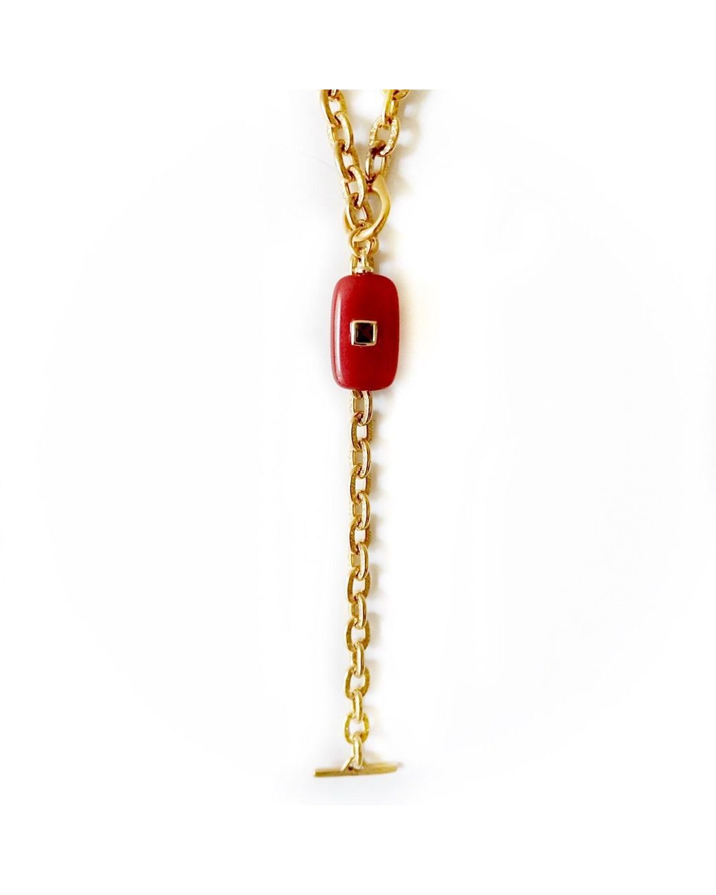 Persia Dona Jewelry White Oblong Carnelian & Vintage Chain Necklace