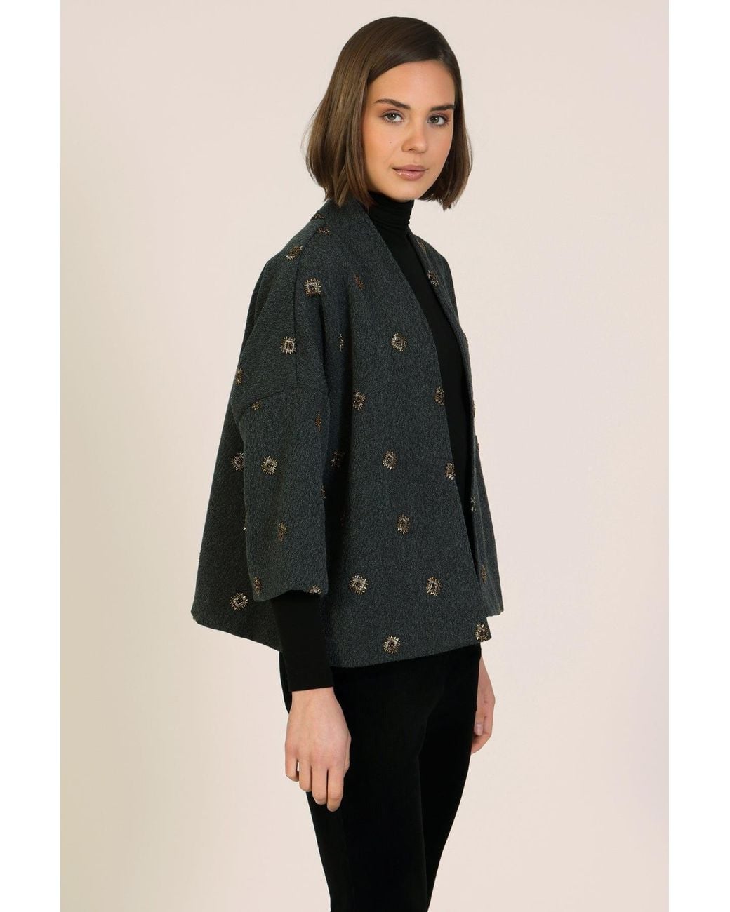 Traffic People Black When The Wind Blows Embroidered Relaxed Shrug Jacket