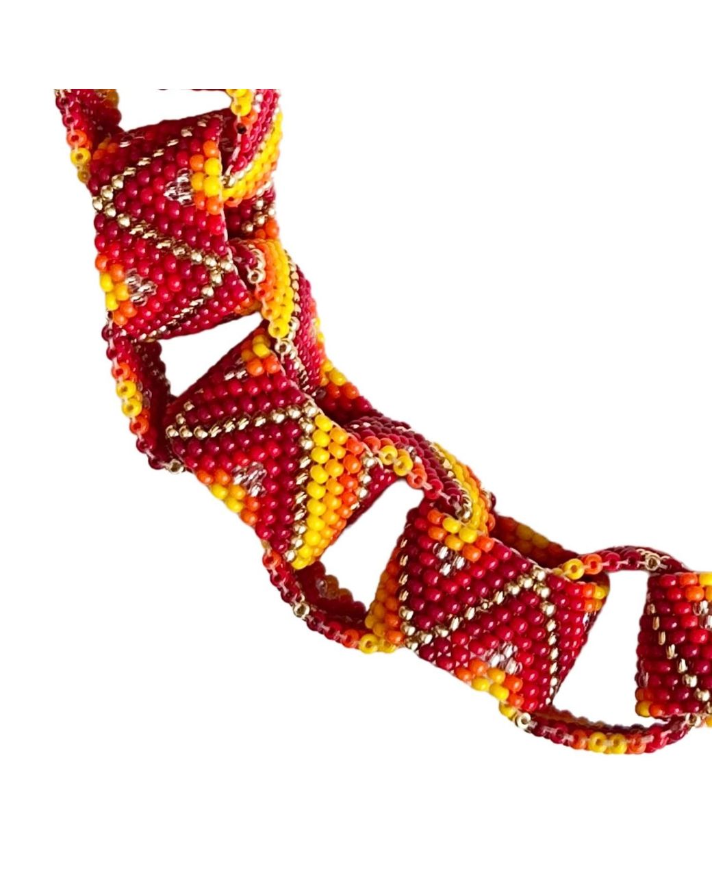 Iliana Arrazola Red Bold Chunky Link Necklace, And, Glass Beads, Beaded Jewelry