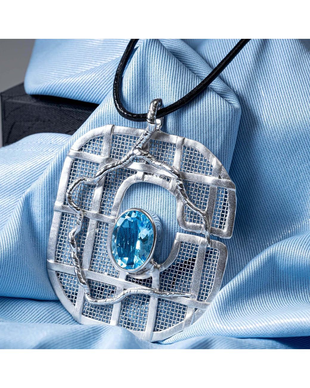 German Kabirski Blue Eriu Singular Edition And Titanium Mesh Pendant With Topaz