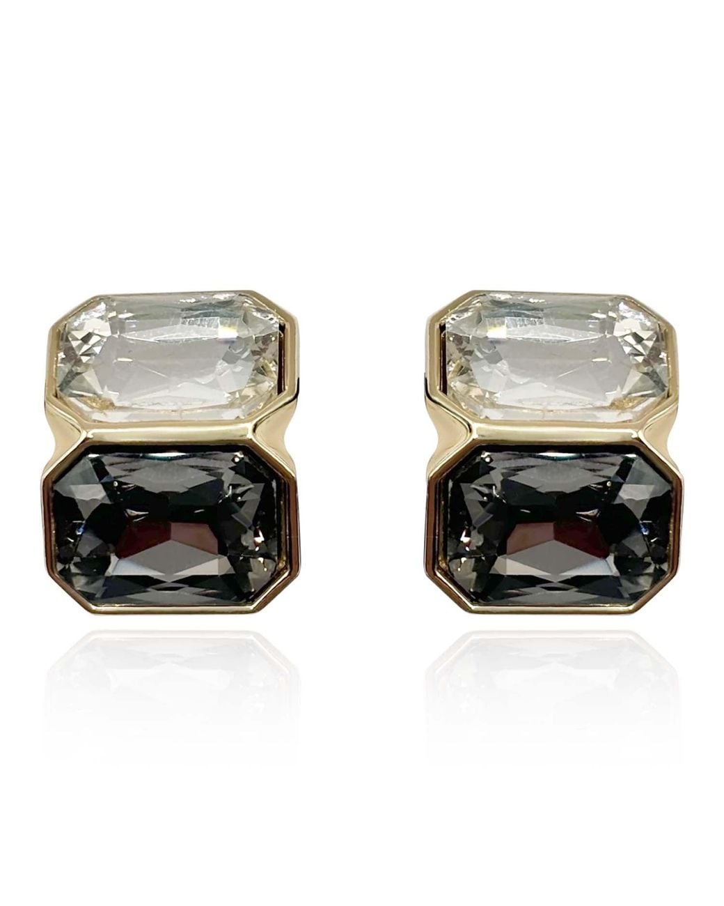 Michael Nash Jewelry Metallic Clara Crystal And Diamond Double Stone Clip Earrings