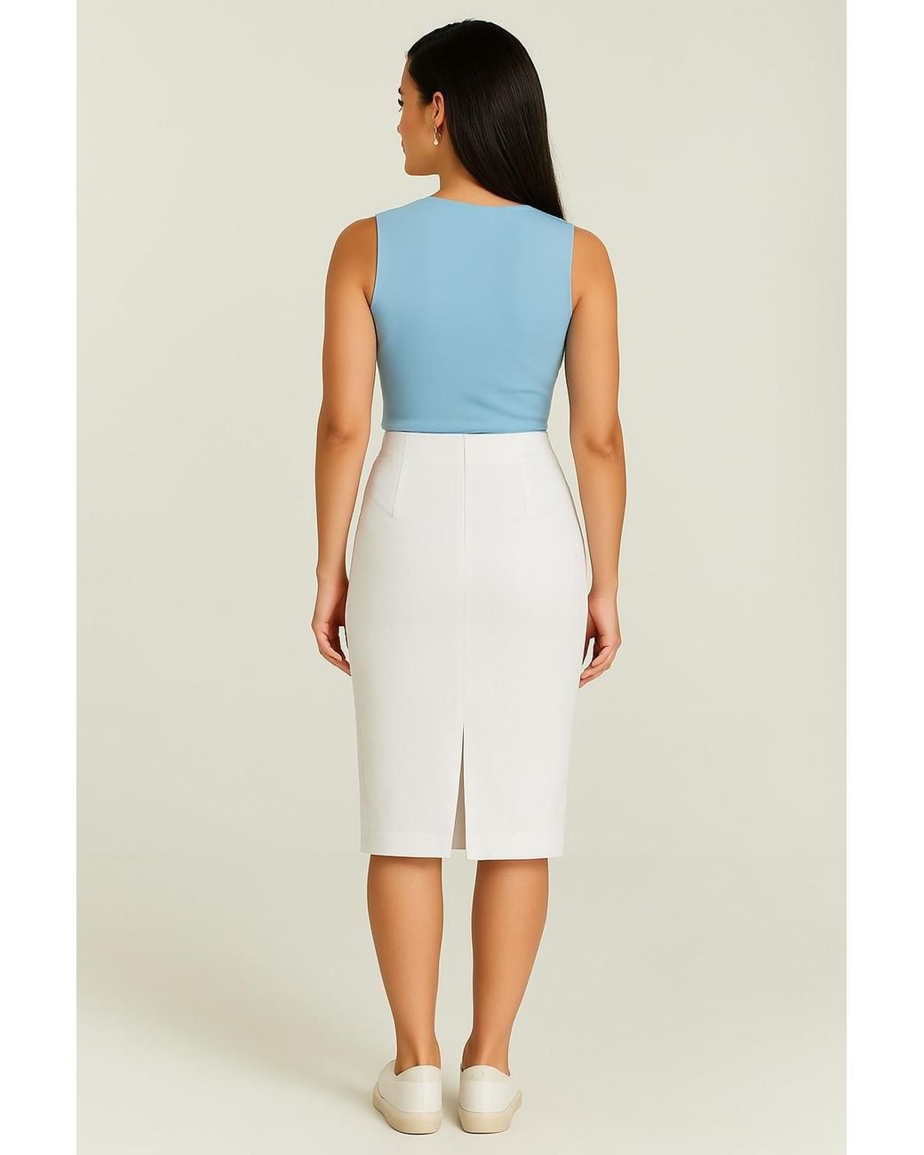 Conquista Blue Light Sleeveless V-Neck Fitted Top – Soft Viscose-Blend Fabric