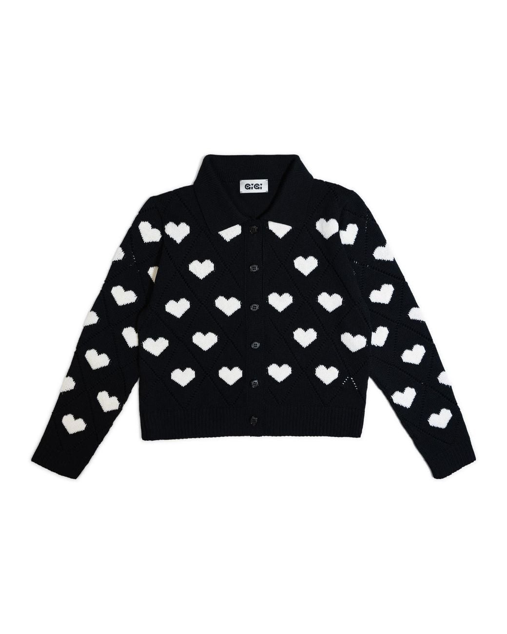 Gigi Knitwear Black Love Polo Cardigan