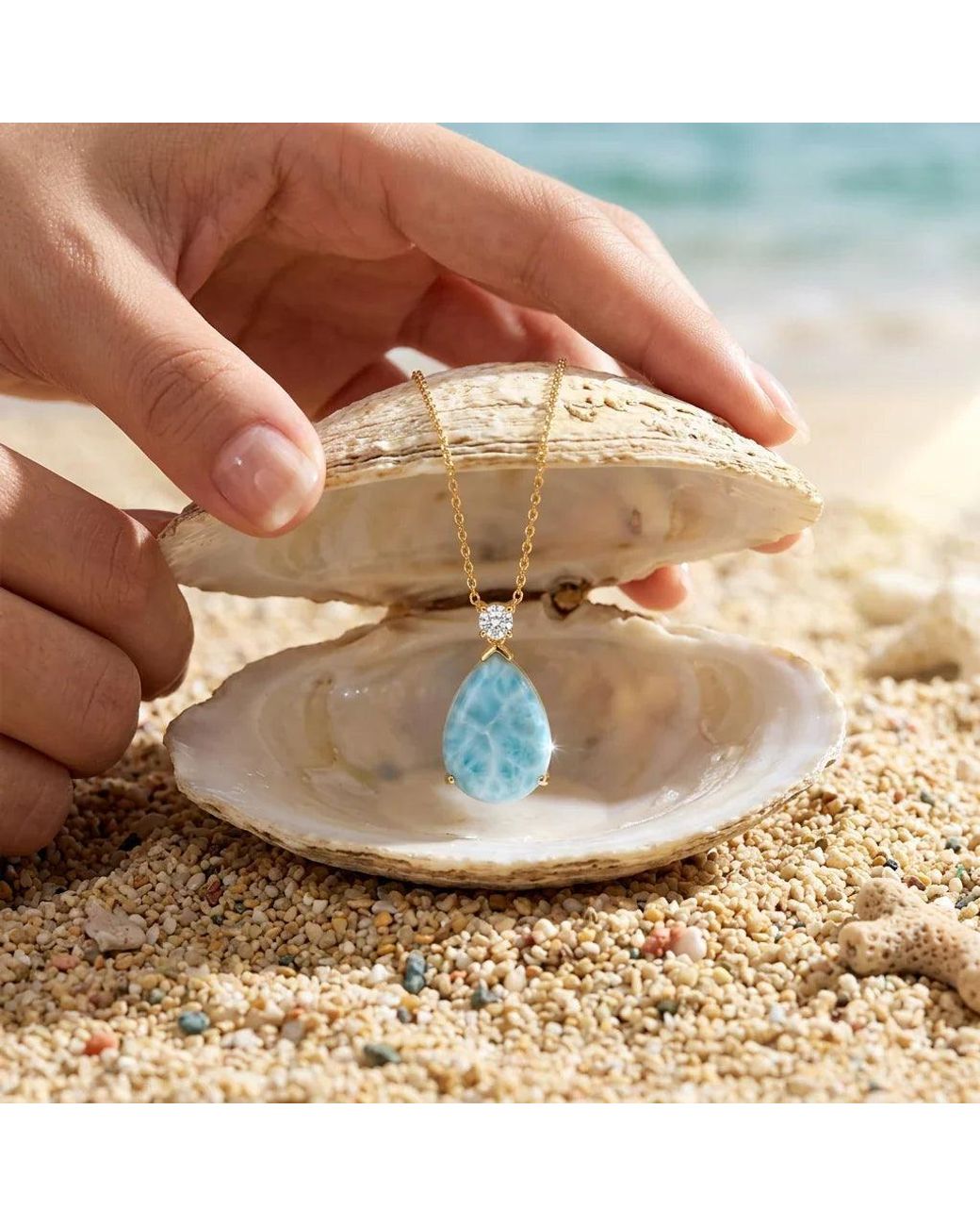 Ormiro Blue Mermaid's Tear Larimar Necklace & Bracelet Jewelry Set